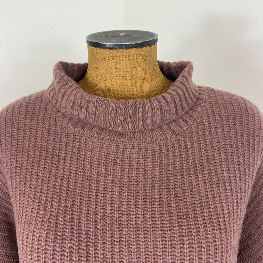 Gentle Herd Women’s Sweater M Slouch Turtle Neck In Mauve Cable Sleeve Yak Wool - Picture 4 of 15